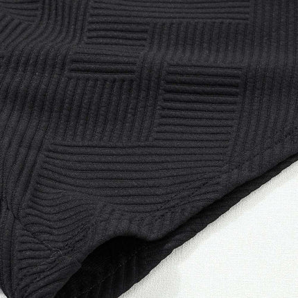 Sophisticated Black Textured Lounge Set with Long Sleeve Top and Adjustable Shorts