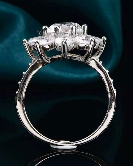 Exquisite Floral Moissanite Ring with Platinum-Plated Zircon Accents - Unmatched Sophistication