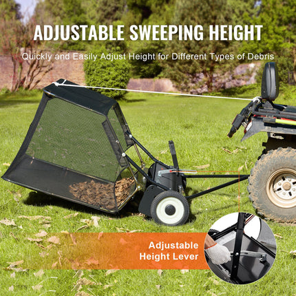 VEVOR 52-Inch Tow-Behind Lawn Sweeper - 26 Cu.ft Capacity, Adjustable