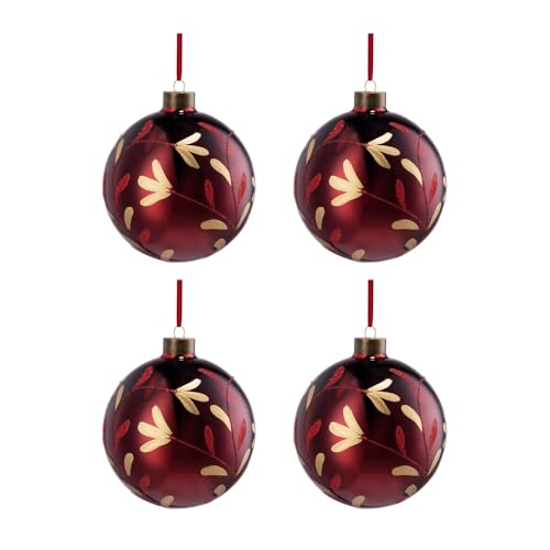 Room & Decor Set of 4 Red Glass Christmas Ball Ornaments, 4.7" Decorat