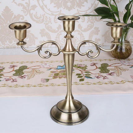 European Style Three Head Candlestick Ornament – Die-Cast Metal Home Decoration