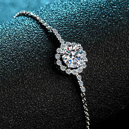 Luxurious Moissanite-Studded Sterling Silver Chain Bracelet with Gem Certification and Warranty