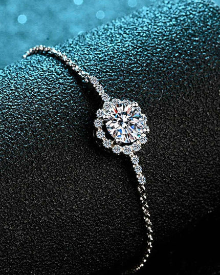 Luxurious Moissanite-Studded Sterling Silver Chain Bracelet with Gem Certification and Warranty