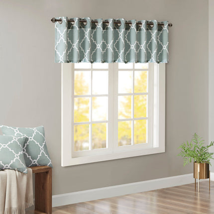 Room & Decor Fretwork Print Grommet Top Valance, Seafoam White, 50x18