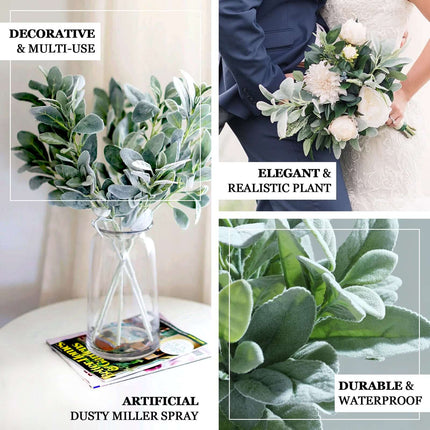 AliKopy 4 Stems Frosted Green Artificial Lambs Ear Plant - Realistic F