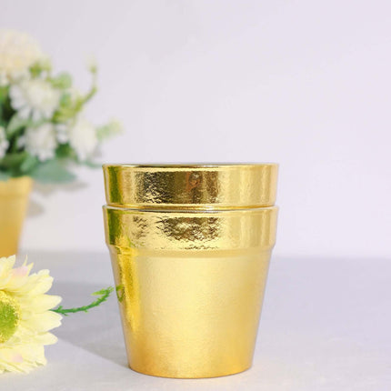 AliKopy 6 Pack 3" Gold Plastic Party Favor Buckets, Mini Planters