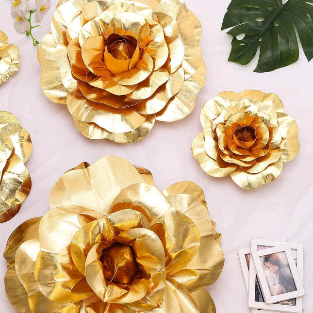 AliKopy 4 Pack 12" Metallic Gold Real Touch Foam Craft Roses