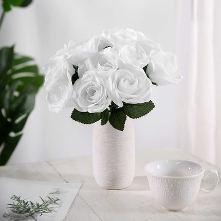 AliKopy 12" White Velvet-Like Artificial Rose Bouquet, Lifelong Freshn