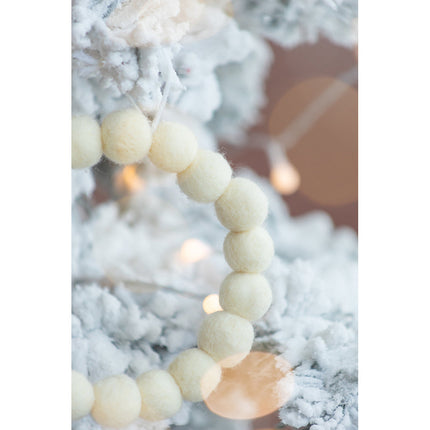 Room & Decor 6.7" Cream Ball Wreath Ornaments, Set of 6 Wool Decor