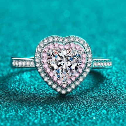 Charming Heart-Shaped Lab-Diamond Ring with Dazzling Zircon Highlights