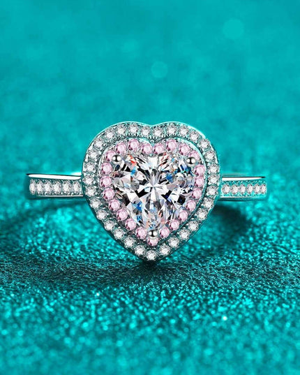 Charming Heart-Shaped Lab-Diamond Ring with Dazzling Zircon Highlights