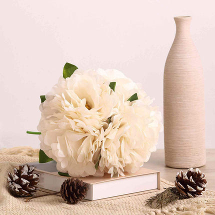 AliKopy 11" Real Touch Blush Cream Silk Peonies Bouquet - Lifesize & D