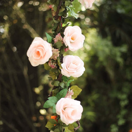 AliKopy 6ft Blush Silk Rose Hanging Garland Vine, Realistic & Durable