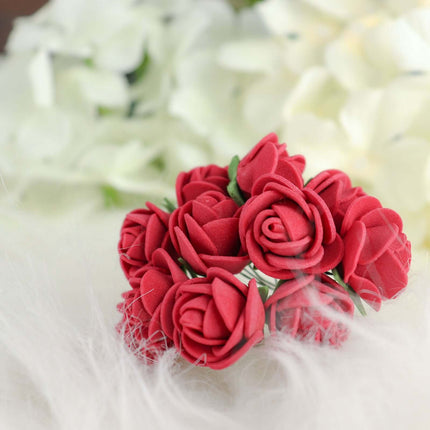 AliKopy 48 Burgundy Real Touch Foam Rose Buds with Stems - DIY Craft F