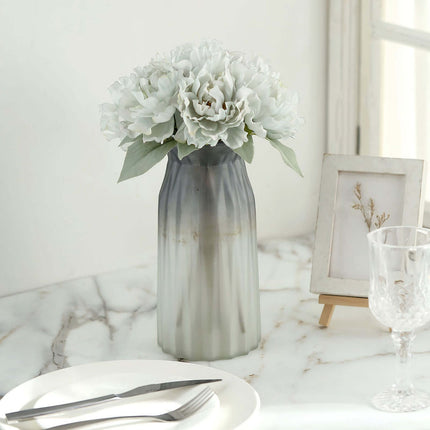 AliKopy 11" Silver Blue Real Touch Silk Peony Bouquet - Lifesize & Ele