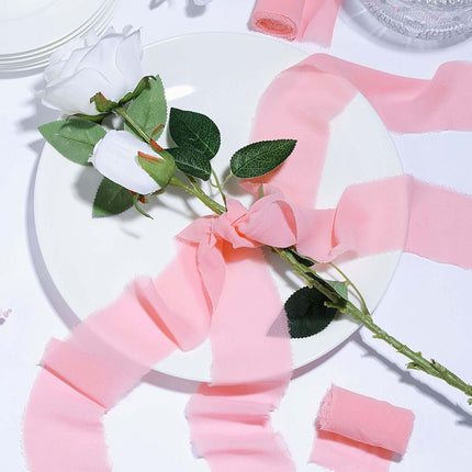 AliKopy 2 Pack 6yd Pink Chiffon Ribbon Roll - Soft, Versatile for Gift