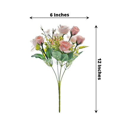 AliKopy 12" Blush Real Touch Silk Rose Bouquet - 4 Bushes, Faux Bridal
