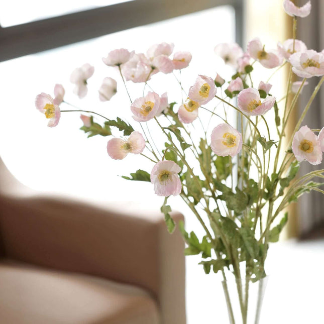AliKopy 33" Blush Artificial Silk Poppy Bouquet - 2 Stems, Realistic L