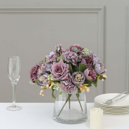 AliKopy 2-Pack 12" Purple Silk Rose & Peony Floral Arrangements - Wedd