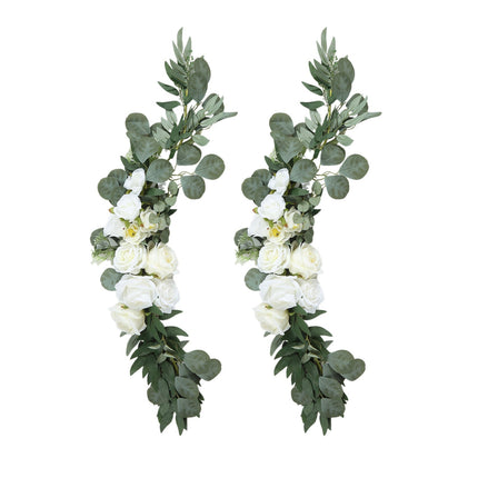 AliKopy Set of 2 White Silk Rose Floral Arrangements with Eucalyptus -