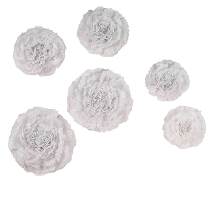 AliKopy Set of 6 White Carnation 3D Paper Flowers Wall Decor - Sizes 7