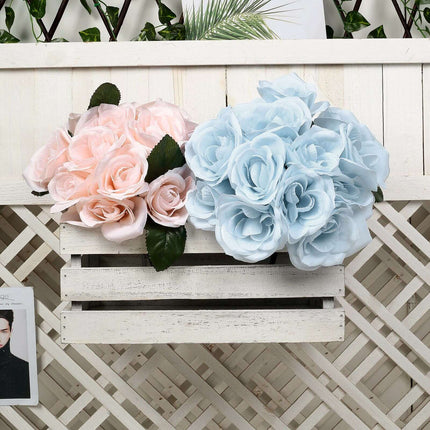 AliKopy 12" Ice Blue Velvet-Like Artificial Rose Bouquet, Realistic Lo