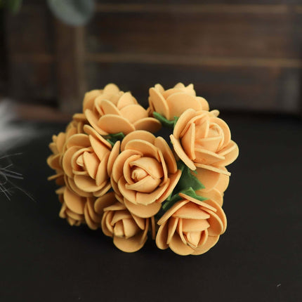 AliKopy 48 Real Touch Gold Foam Rose Buds with Stem for DIY Crafts