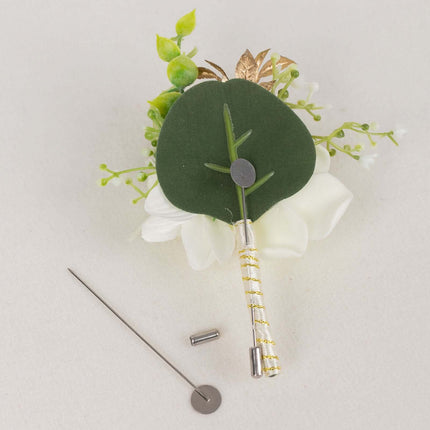 AliKopy 2 Pack White Silk Rose Boutonniere, Real Touch, Pin Included