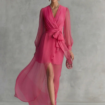 Deep V Neck Long Sleeve Maxi Dress — Wrap Tie Waist, High Slit Dresses deep-v-neck-long-sleeve-maxi-dress-wrap-tie-waist-high-slit Clothing, Shoes & Jewelry›Women›Clothing›Dresses