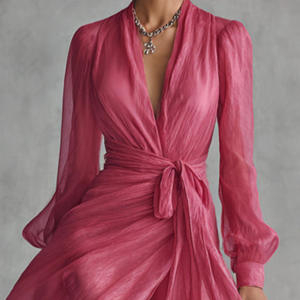 Deep V Neck Long Sleeve Maxi Dress — Wrap Tie Waist, High Slit Dresses deep-v-neck-long-sleeve-maxi-dress-wrap-tie-waist-high-slit Clothing, Shoes & Jewelry›Women›Clothing›Dresses