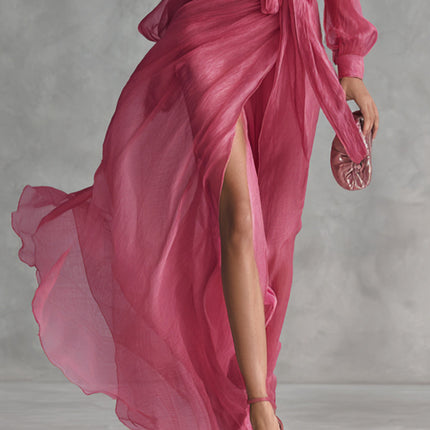 Deep V Neck Long Sleeve Maxi Dress — Wrap Tie Waist, High Slit Dresses deep-v-neck-long-sleeve-maxi-dress-wrap-tie-waist-high-slit Clothing, Shoes & Jewelry›Women›Clothing›Dresses