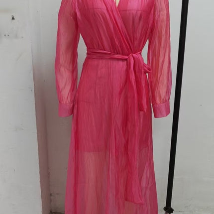Deep V Neck Long Sleeve Maxi Dress — Wrap Tie Waist, High Slit Dresses deep-v-neck-long-sleeve-maxi-dress-wrap-tie-waist-high-slit Clothing, Shoes & Jewelry›Women›Clothing›Dresses