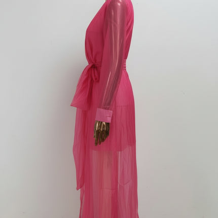 Deep V Neck Long Sleeve Maxi Dress — Wrap Tie Waist, High Slit Dresses deep-v-neck-long-sleeve-maxi-dress-wrap-tie-waist-high-slit Clothing, Shoes & Jewelry›Women›Clothing›Dresses