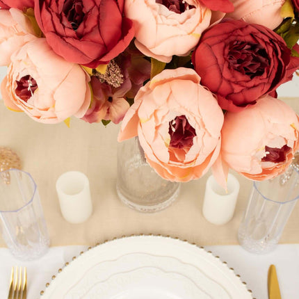 AliKopy 2 Pack 19" Burgundy Dusty Rose Faux Silk Peony Bouquets