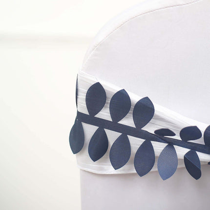 AliKopy Navy Blue Taffeta Ribbon Sash, 50ft, 4" Leaf Petal Design