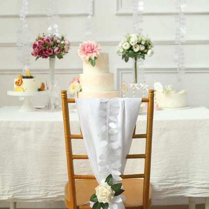 AliKopy Taffeta Ribbon Sash - 50ft White with 4" Leaf Petal Design