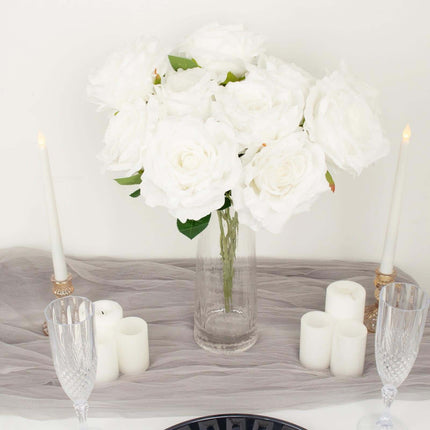 AliKopy 17" White Jumbo Silk Rose Bouquet - High Quality, Wedding-Read