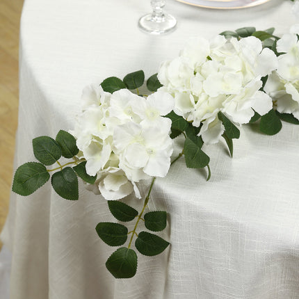 AliKopy 2-Pack Ivory Silk Hydrangea Garland - 5.5ft with Green Leaves