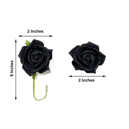 AliKopy 24 Black Foam Roses - 2" Flowers with Wire Stem & Leaves
