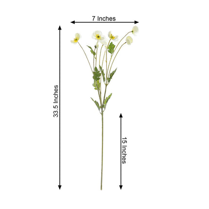 AliKopy 33" Ivory Silk Poppy Flower Bouquet - 2 Stems, Realistic Look