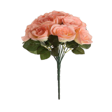 AliKopy 12" Peach Velvet-Like Artificial Rose Bouquet, Realistic & Dur