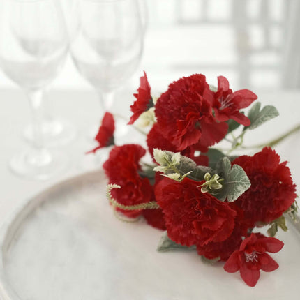 AliKopy 3 Pack 14" Red Silk Carnation Faux Flower Arrangements, Long-L