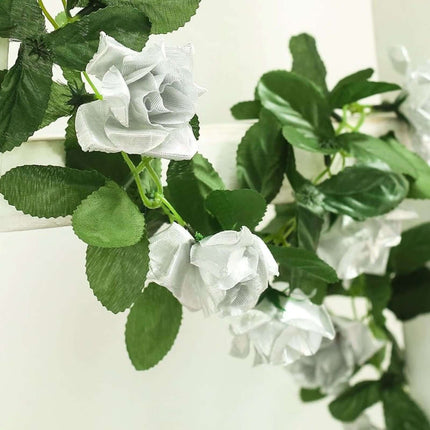 AliKopy 6ft UV Protected Silver Artificial Silk Rose Garland
