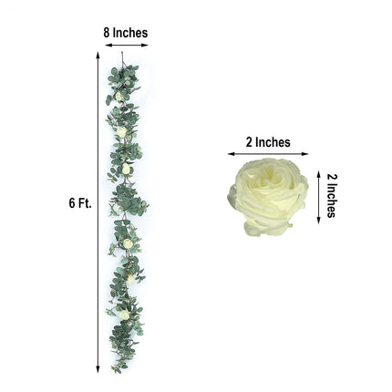 AliKopy 6ft Green Ivory Eucalyptus & Rose Flower Garland Vine - Durabl