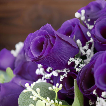 AliKopy 12 Premium Silk Purple Rose Bud Bouquets - Realistic & Durable