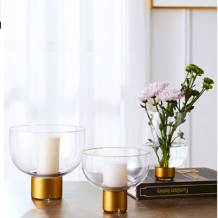 Elegant Hanging Transparent Glass Candle Holder With Copper Ring