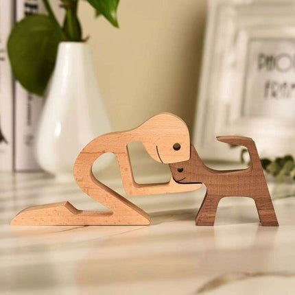 Artisan Crafted Wooden Puppy Family Figurines - Unique Decorative Accents for Your Home