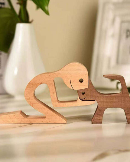 Artisan Crafted Wooden Puppy Family Figurines - Unique Decorative Accents for Your Home