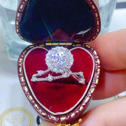 Stunning 1 Carat Lab-Created Diamond and Zircon Adorned Platinum Ring