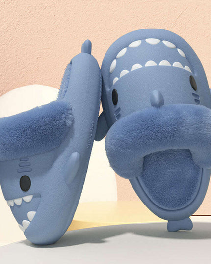 Cozy Shark Plush Slippers for Couples - Detachable Warm Fuzzy House Shoes